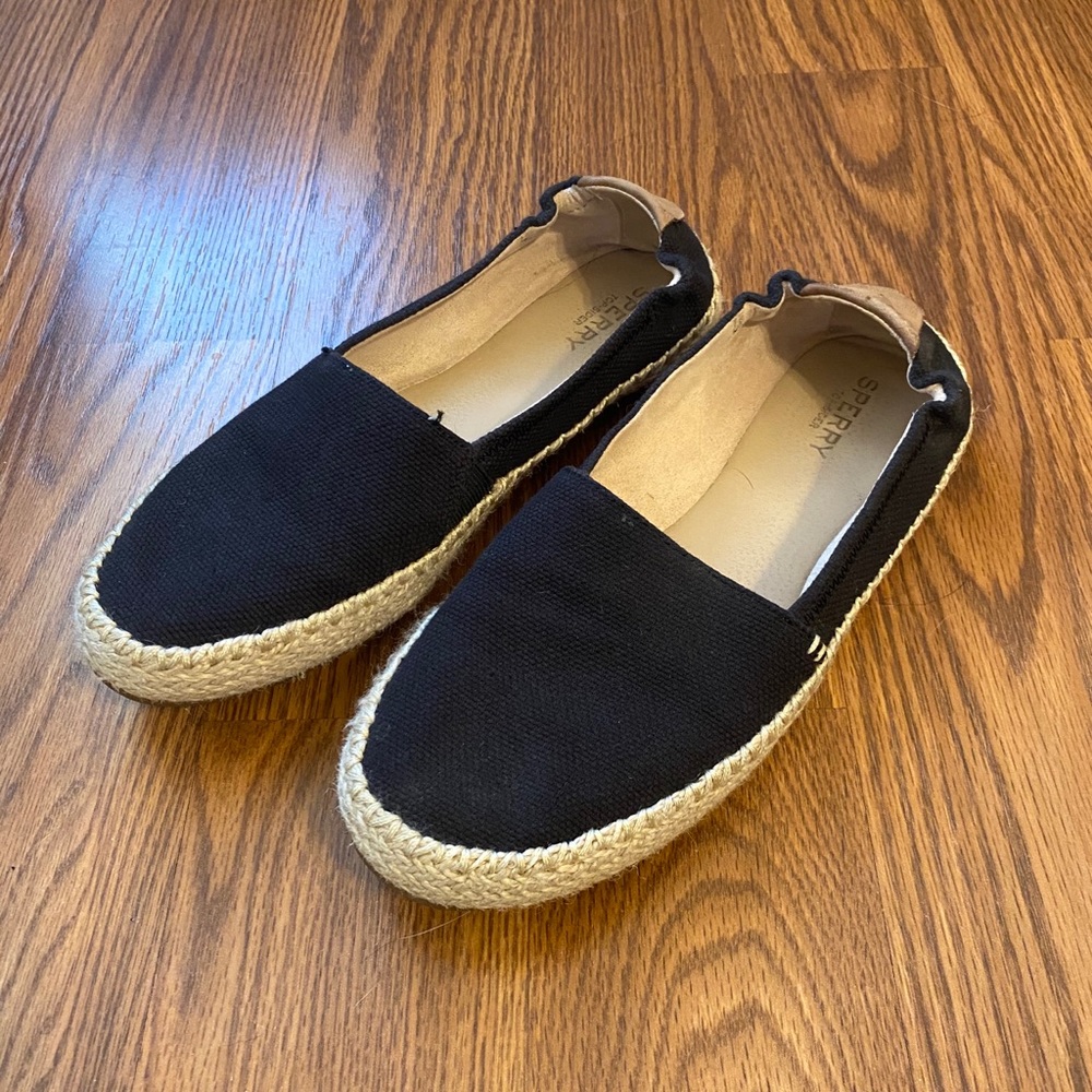 Sperry black espadrille slip ons